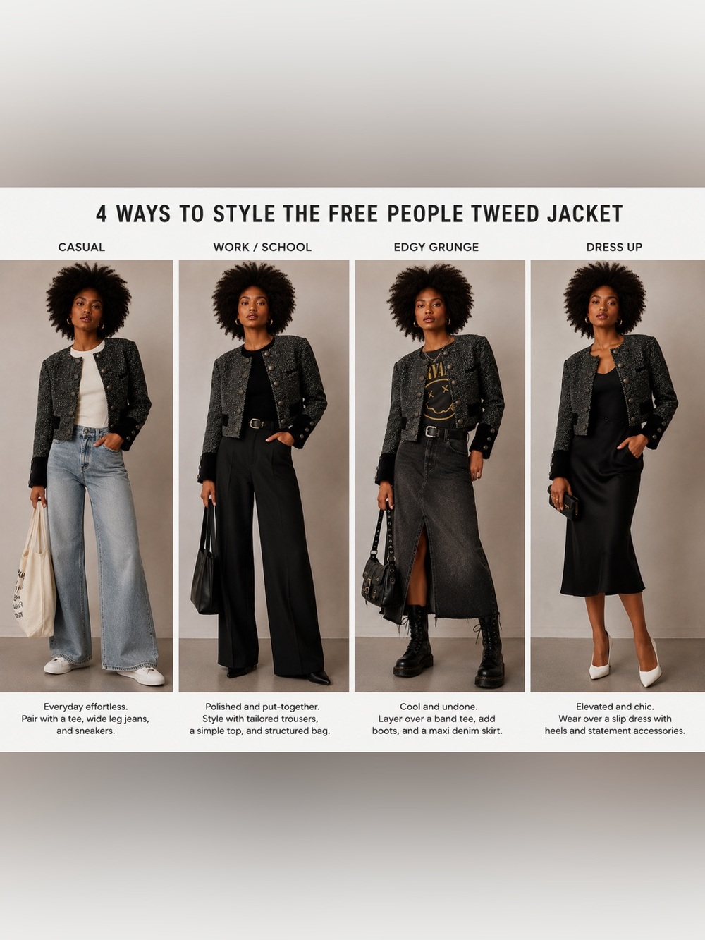Free People Tweed Emily Jacket sz: S Black Cropped Military Coat Velvet Cuffs - Picture 2 of 10